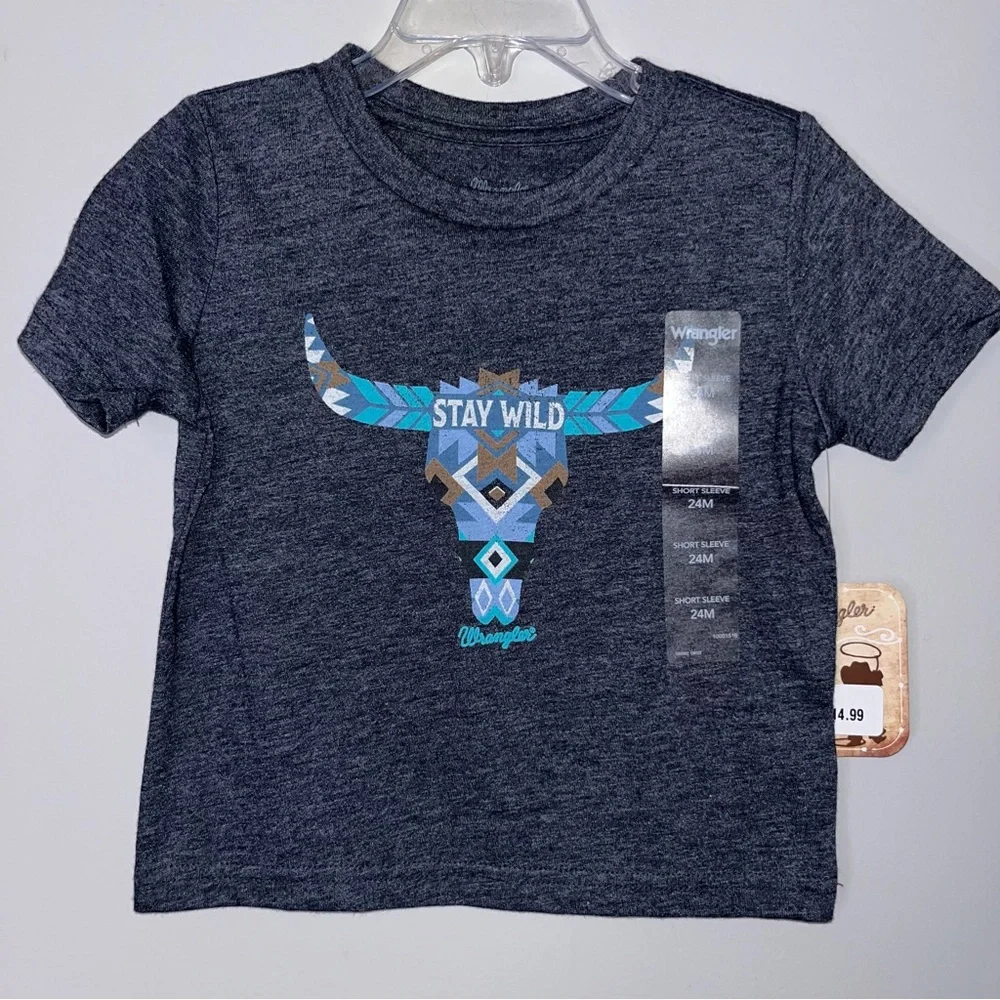 NWT Wrangler Kids Stay Wild Bullhead Tee - Dark Gray 24 Months